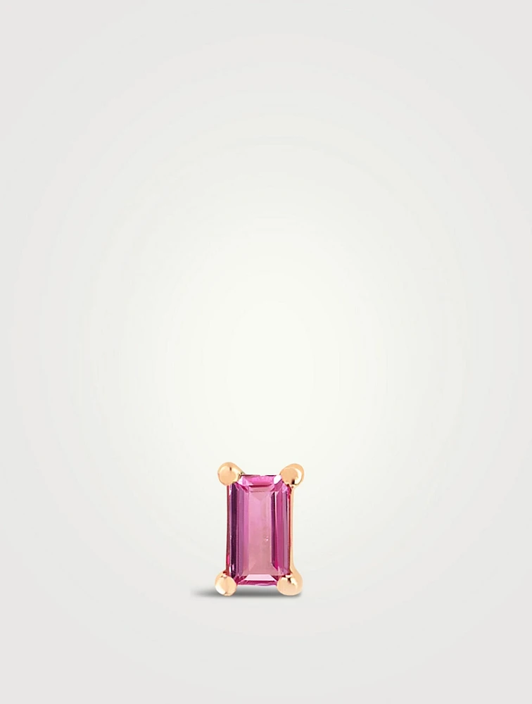 14K Gold Pink Sapphire Baguette Stud Earring