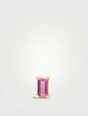 14K Gold Pink Sapphire Baguette Stud Earring