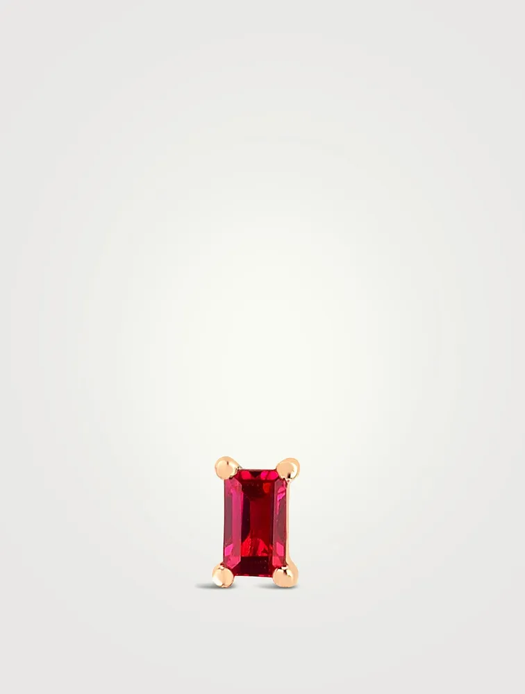 14K Gold Ruby Baguette Stud Earring