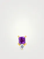 14K Gold February Birthstone Stud Earring With Amethyst And Diamond