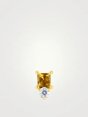 14K Gold November Birthstone Stud Earring With Citrine And Diamond