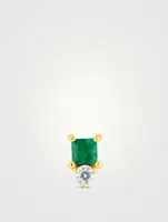 14K Gold May Birthstone Stud Earring With Emerald And Diamond