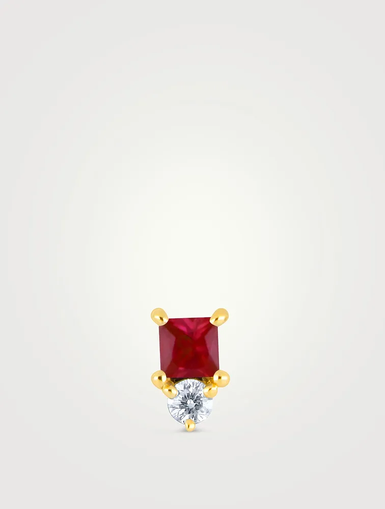 14K Gold July Birthstone Stud Earring With Ruby And Diamond