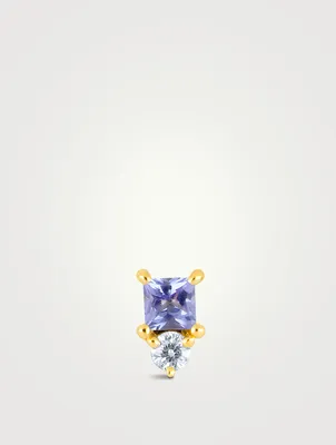 14K Gold December Birthstone Stud Earring With Tanzanite And Diamond