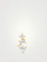 14K Gold Multifaceted Stud Earring With Diamonds