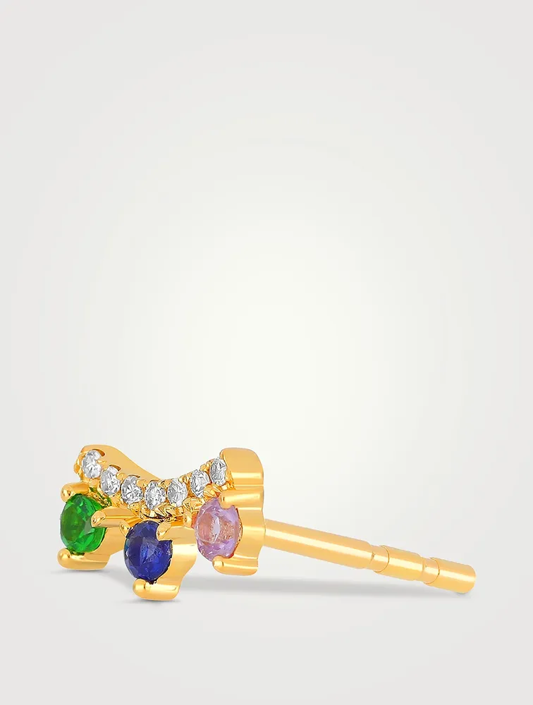 14K Gold Chloe Left Stud Earring With Multicolour Stones And Diamonds