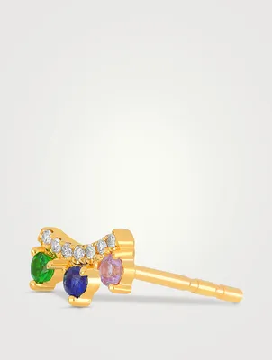 14K Gold Chloe Left Stud Earring With Multicolour Stones And Diamonds
