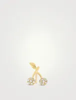 14K Gold Cherry Stud Earring With Diamonds