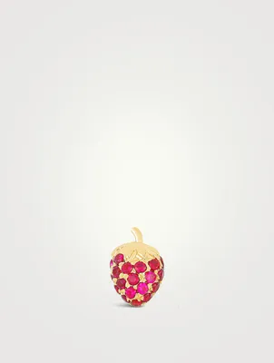 14K Gold Strawberry Stud Earring With Rubies