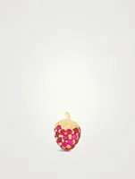 14K Gold Strawberry Stud Earring With Rubies