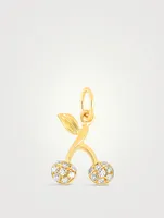 14K Gold Cherry Necklace Charm With Diamonds