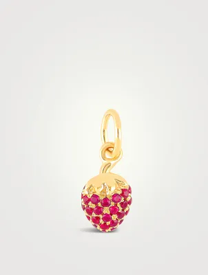 14K Gold Strawberry Necklace Charm With Rubies