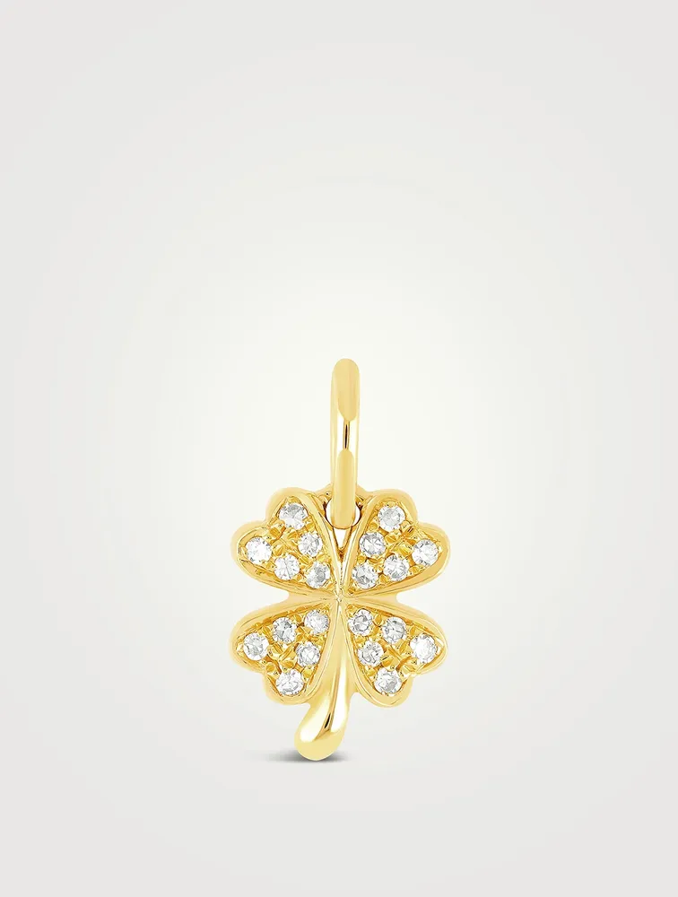 14K Gold Clover Charm Earring With Diamonds