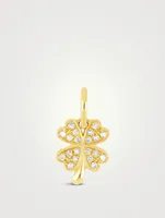 14K Gold Clover Charm Earring With Diamonds