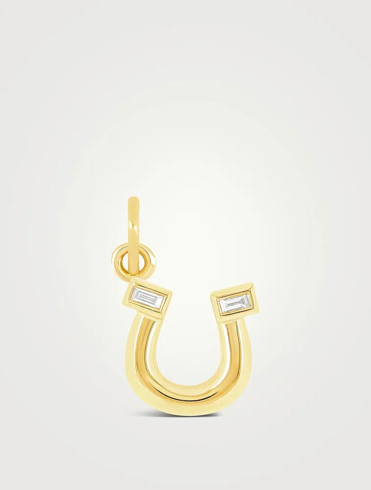 14K Gold Horseshoe Charm Earring With Diamonds