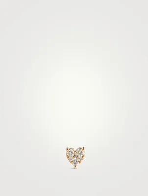 14K Gold Heart Stud Earring With Diamonds