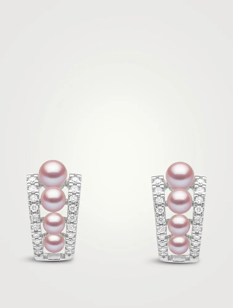 Eclipse 18K White Gold Pink Pearl Earrings With Diamonds