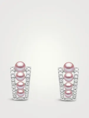 Eclipse 18K White Gold Pink Pearl Earrings With Diamonds