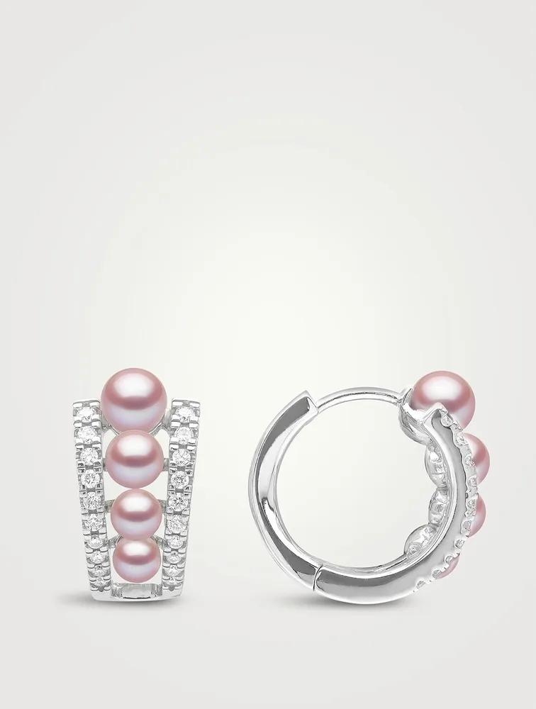 Eclipse 18K White Gold Pink Pearl Earrings With Diamonds