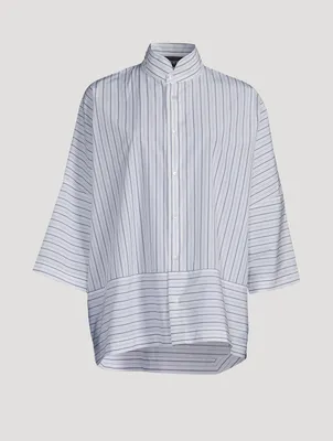 Double Stand Collar Shirt Stripe Print