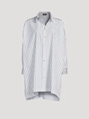 Folded-Cuff Cotton Shirt Stripe Print