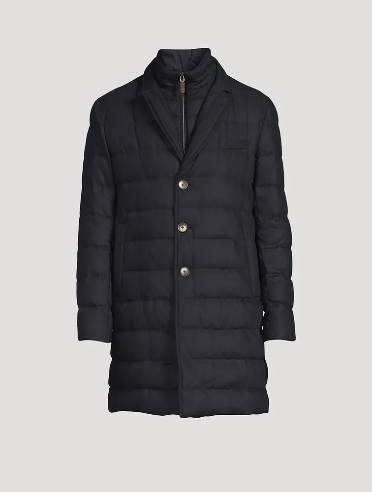 Wool-Blend Quilted Down Coat With Bib
