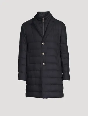 Wool-Blend Quilted Down Coat With Bib