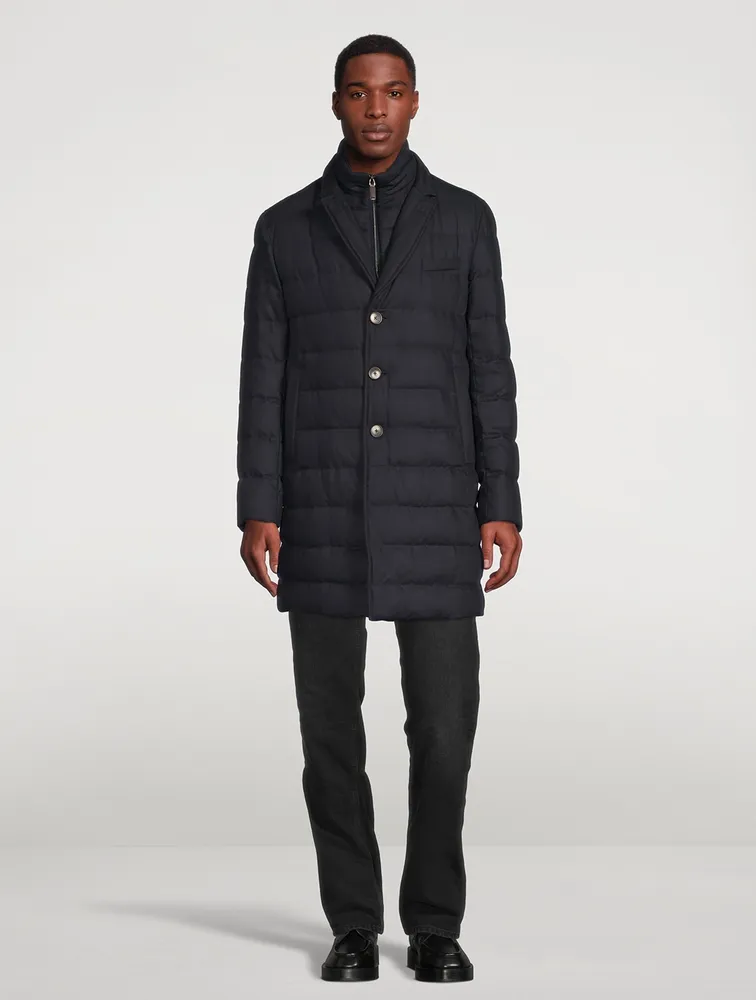 Wool-Blend Quilted Down Coat With Bib