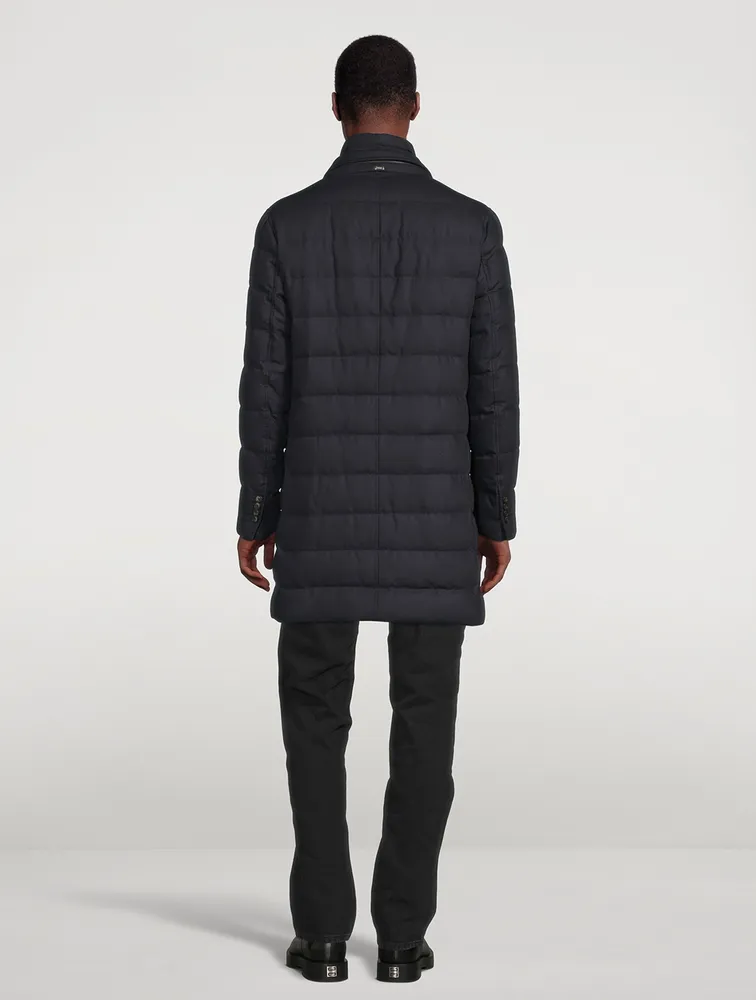 Wool-Blend Quilted Down Coat With Bib