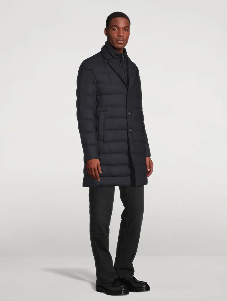 Wool-Blend Quilted Down Coat With Bib