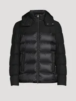 Wool-Blend Mixed Media Down Puffer Jacket With Hood