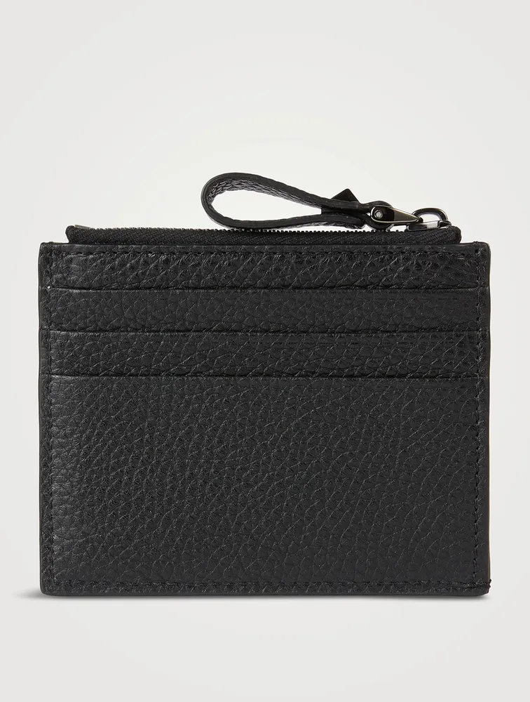 Rockstud Leather Zip Card Holder