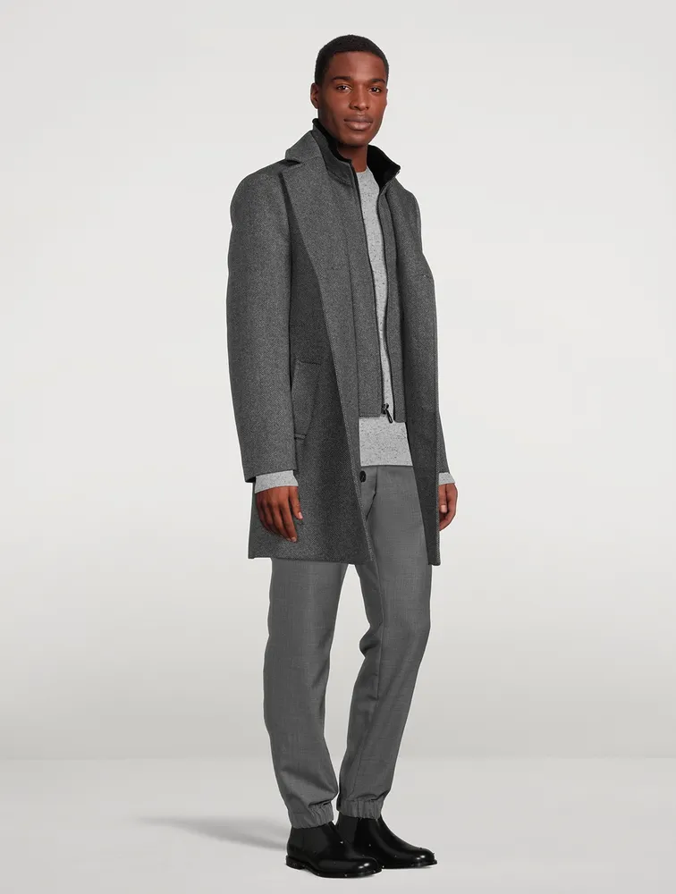 Wool-Blend Herringbone Coat