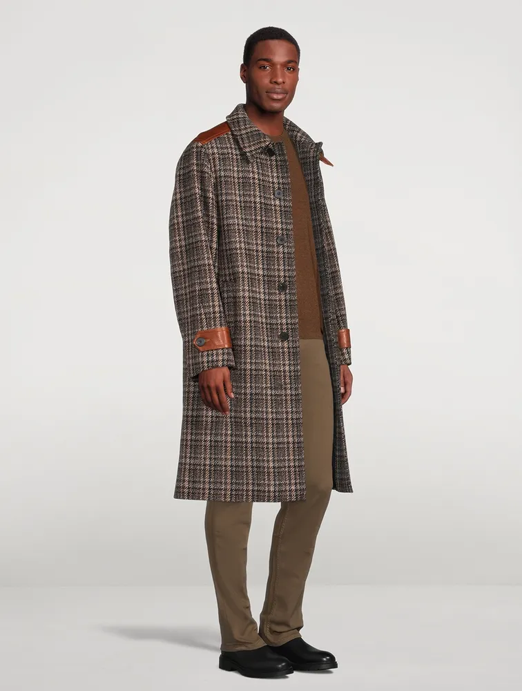 Wool And Cashmere-Blend Coat With Leather