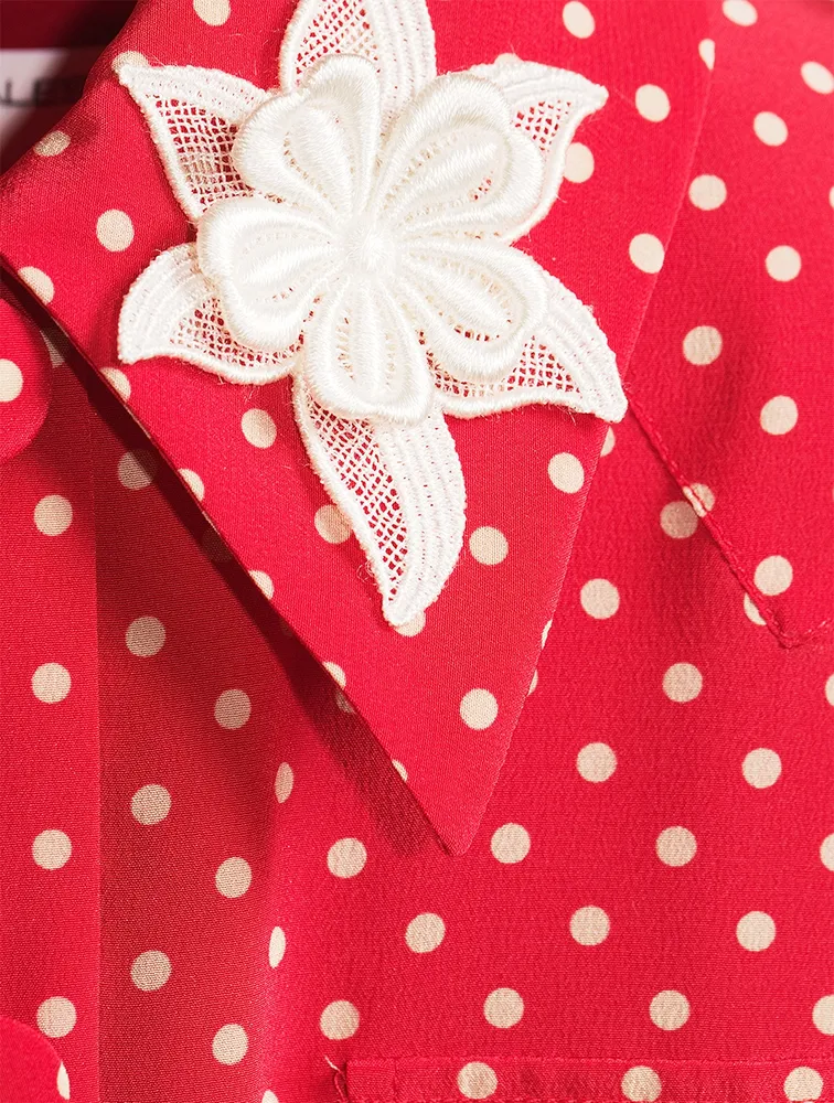 Silk Shirt Dress Polka Dot Print