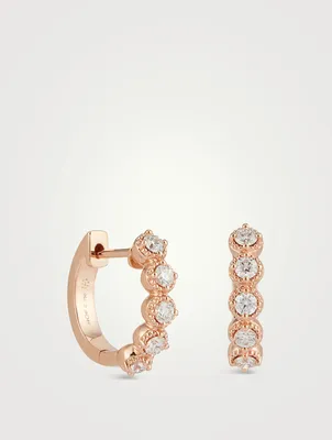 18K Rose Gold Diamond Bar Huggie Hoop Earrings With Diamonds