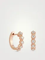 18K Rose Gold Diamond Bar Huggie Hoop Earrings With Diamonds