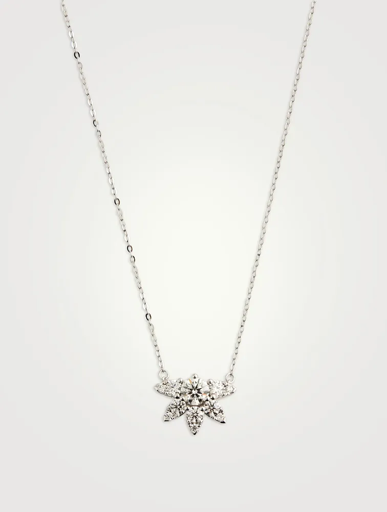 18K White Gold Aerial Sunburst Pendant Necklace With Diamonds