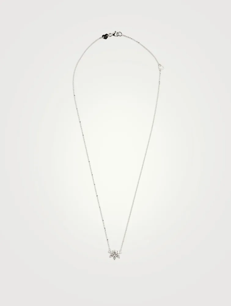 18K White Gold Aerial Sunburst Pendant Necklace With Diamonds