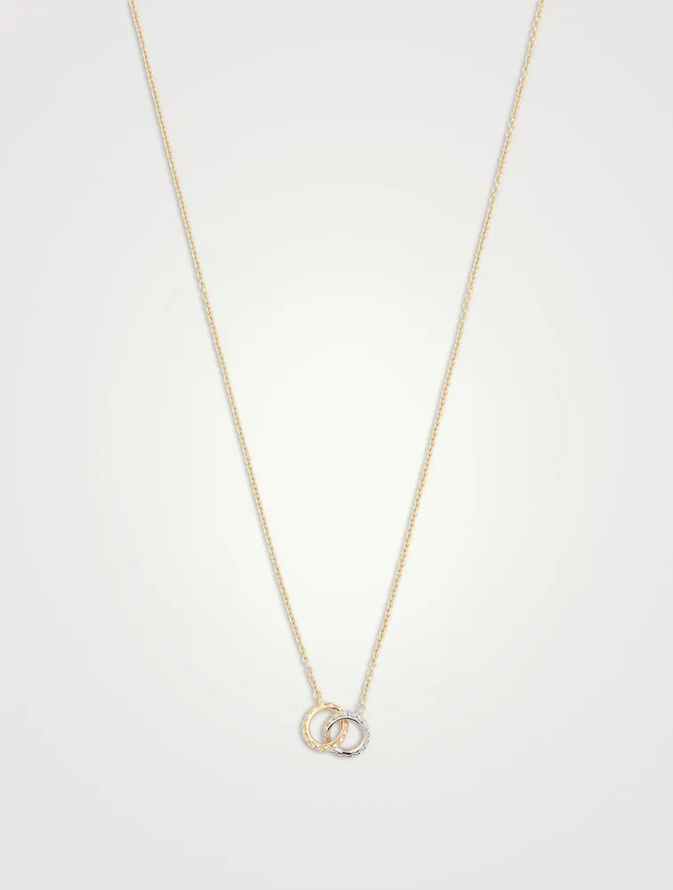 18K Gold HOF Classic Interlocking Circle Pendant Necklace With Diamonds