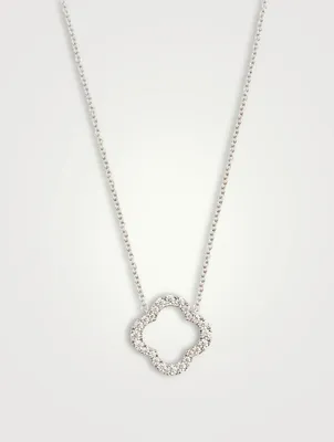 Medium 18K White Gold Signature Petal Pendant Necklace With Diamonds