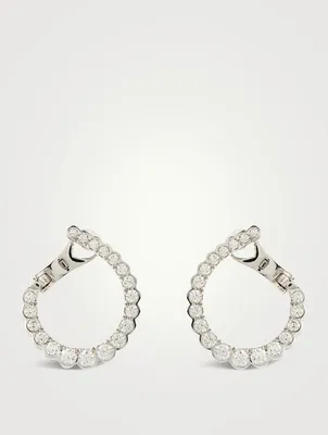 Small 18K White Gold Aerial Regal Hoop Earrings With Diamonds