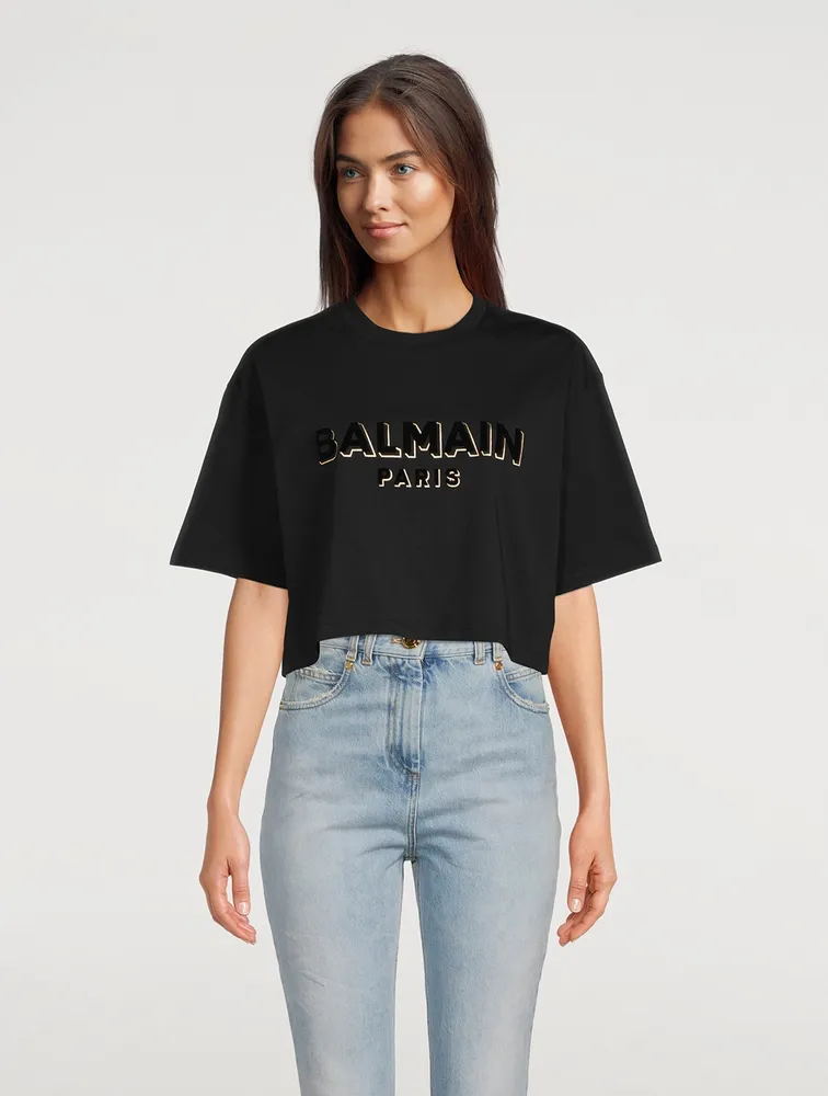 Metallic Flocked Logo Cropped T-Shirt