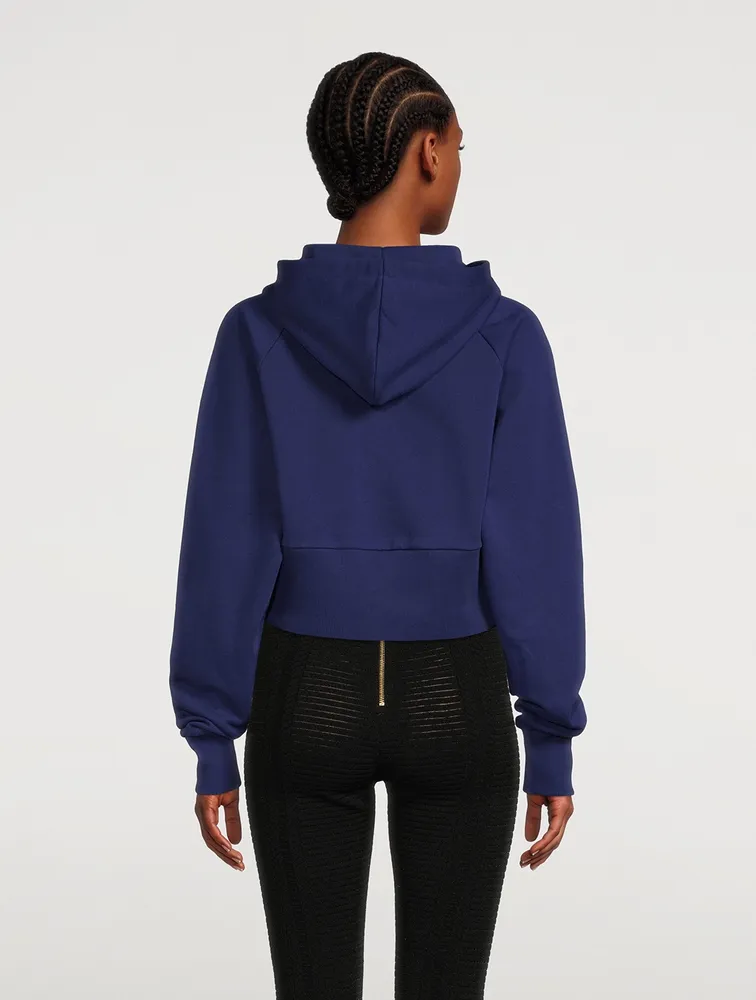 Flocked Logo Cropped Hoodie