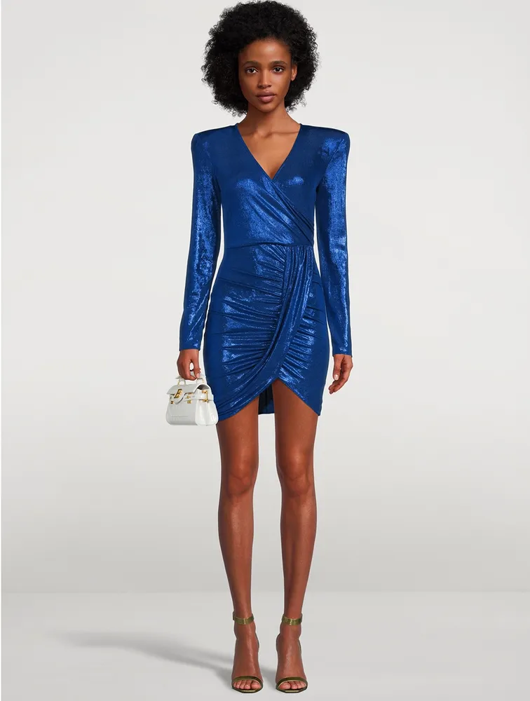 Draped Laminated Jersey Mini Dress