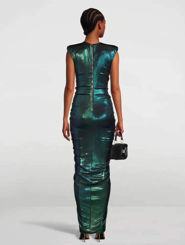 Draped Iridescent Jersey Gown