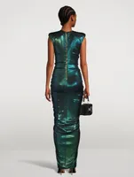 Draped Iridescent Jersey Gown