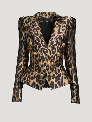 Leopard Jacquard Double-Breasted Blazer