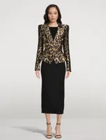 Leopard Jacquard Double-Breasted Blazer