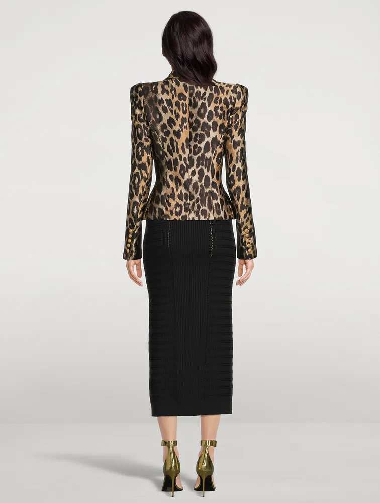 Leopard Jacquard Double-Breasted Blazer